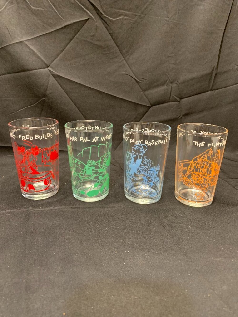 Vintage 1962 The Flintstones Welch's Jelly Juice Glasses Set of 4 Hanna-Barbera.